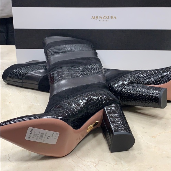 AQUAZZURA BOETTI BOOTS IN BLACK SUEDE/LEATHERS SLIP ON SIZE 8.5 - Picture 9 of 10